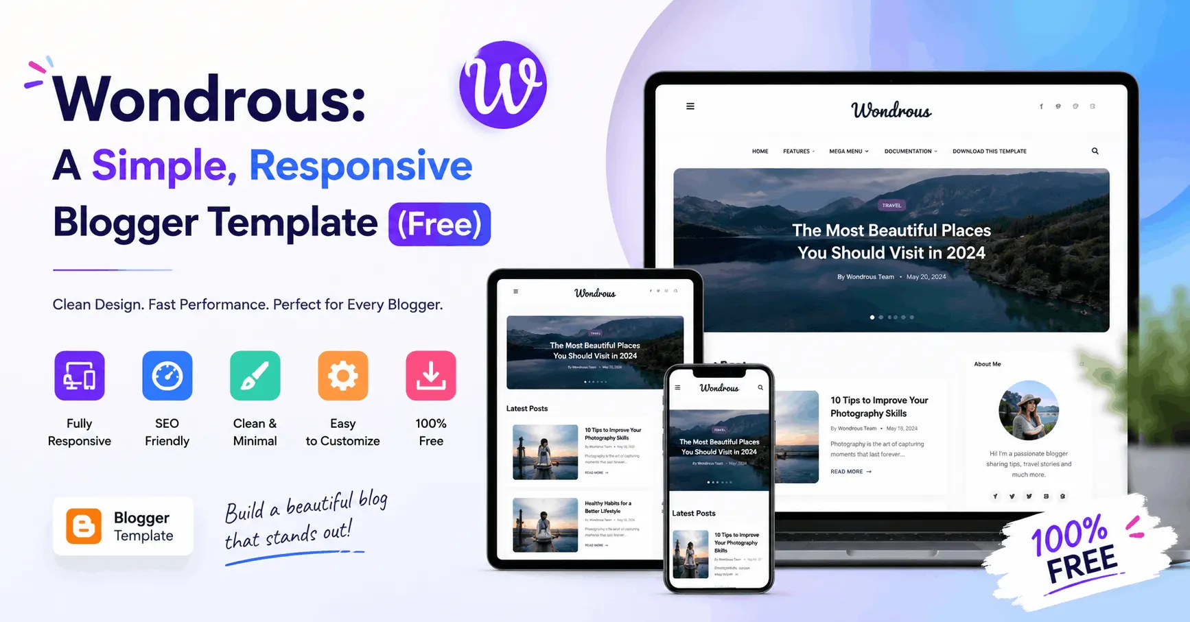 Wondrous: A Simple, Responsive Blogger Template (Free)